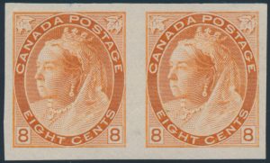 Lot 212, Canada 1898 eight cent brown orange Victoria Numeral, VF mint NH horizontal pair
