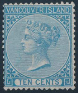 Lot 268, British Columbia & Vancouver Island 1865 ten cent blue Victoria, Fine mint