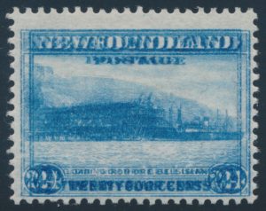 Lot 466, Newfoundland 1932 twenty-four cent light blue Loading Ore on Bell Island with double impression, Fine hinged