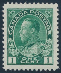Lot 107, Canada 1911 one cent green Admiral, XF NH