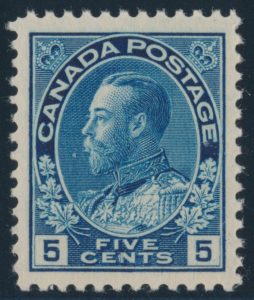 Lot 126, Canada 1914 five cent dark blue Admiral, XF NH