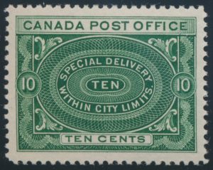 Lot 240, Canada 1898 ten cent green Special Delivery, XF NH