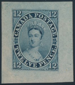 Lot 27, Canada twelve and a half pence Queen Victoria trial colour die proof in blue black, "scar" variety, sold for C$17,550