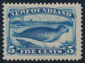 Lot 323, Newfoundland 1887 five cent dark blue Harp Seal, VF NH