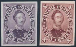 Lot 82, Canada ten cent Consort trial colour plate proofs, two distinct shades, sold for C$936