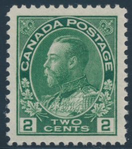 Lot 118, Canada 1923 two cent yellow green Admiral, dry printing, XF NH, sold for C$152