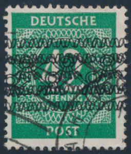 Ex-Lot 1038, Germany 1948 1pf to 80pf Numeral set with Double Posthorn Band overprint, c.d.s cancels, F-VF overall