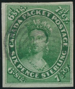 Lot 31, Canada seven and a half pence green Victoria, VF Used with light target cancels