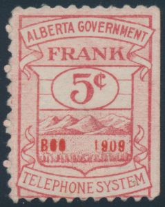 Lot 722, Alberta 1909 five cent red Government Telephone Frank, Fine unused