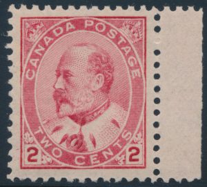 Lot 85, Canada 1903 two cent carmine King Edward VII, XF NH, sold for C$877