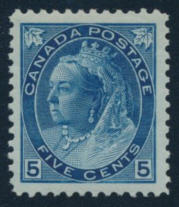 Lot 234 Canada #79b 1899 5c Blue Queen Victoria Numeral on Whiter Paper, XF NH