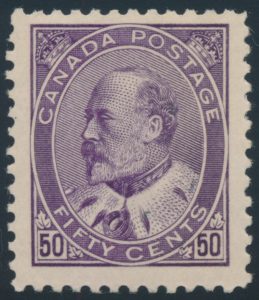 Lot 279, Canada 1908 fifty cent purple King Edward VII, VF NH