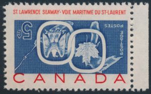 Lot 444, Canada 1959 five cent St. Lawrence Seaway with inverted text, VF NH