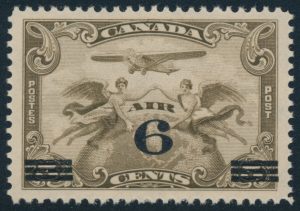Lot 634, Canada 1932 6c on 5c brown olive Airmail surcharge, XF NH, sold for C$70