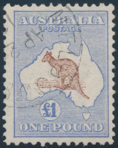 Lot 849, Australia 1913 one pound ultramarine and brown Kangaroo, Fine used