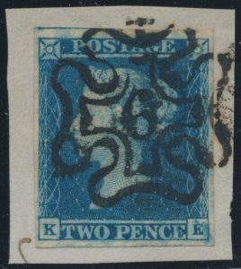 Lot 952, Great Britain 1841 two penny blue on piece with #6 Maltese Cross, VF