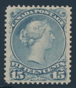 Lot 96, Canada 1868 fifteen cent bluish grey Large Queen, VF mint, sold for C$380