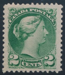 Lot 116, Canada 1872-73 two cent deep green Small Queen, first Ottawa printing, XF NH, sold for C$1,521