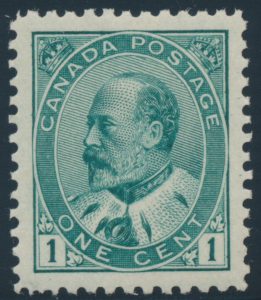 Lot 263, Canada 1903 one cent green King Edward VII, VF NH, sold for C$263