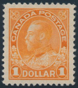 Lot 339, Canada 1925 one dollar brown orange Admiral, dry printing, XF NH, sold for C$731