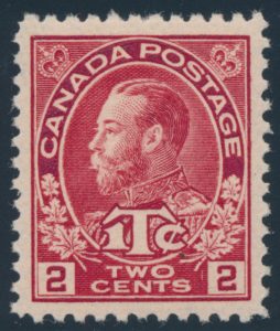 Lot 378, Canada 1916 2c + 1c carmine Admiral War Tax, XF NH, sold for C$187