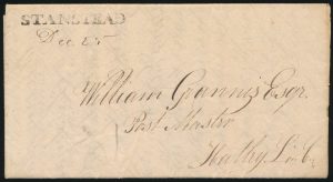 Lot 1096, 1828 folded letter with STANSTEAD straightline postmark, Waterloo to Hatley L.C., sold for C$1,111
