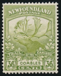 High value from Lot 809, Newfoundland 1919 Trail of the Caribou group, VF NH, sold for C$3,978