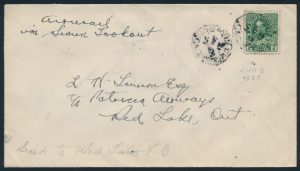 Front of Lot 1022, Canada 1927 on cover Toronto to Red Lake via Sioux Lookout 