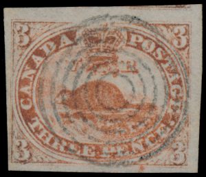 Lot 147, Canada 1851 Three Penny Beaver on laid paper with major re-entry, F-VF used