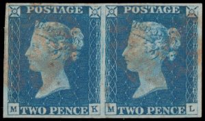 Lot 867, Great Britain 1840 two penny blue horizontal pair, VF used