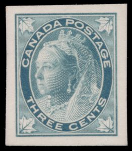 Lot 11, Canada three cent Queen Victoria Leaf trial colour proof in slate