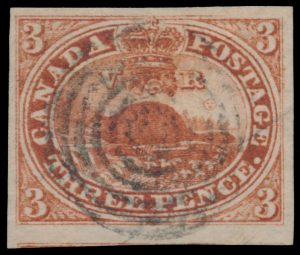 Lot 156, Canada 1852 three penny red Beaver VF used with centrally struck target cancel