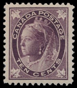 Lot 21, Canada 1897 ten cent brown violet Queen Victoria Leaf on vertical wove paper, XF NH