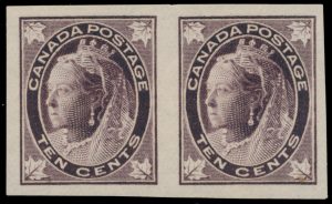 Lot 23, Canada 1897 ten cent reddish brown Queen Victoria Leaf, VF NH horizontal pair
