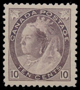 Lot 51, Canada 1898 ten cent brown violet Queen Victoria Numeral, XF NH