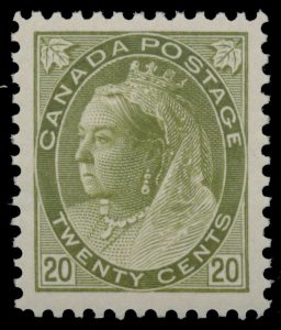 Lot 57, Canada 1900 twenty cent olive green Queen Victoria Numeral, XF NH