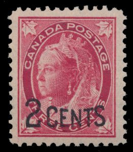 Lot 60, Canada 1899 2c on 3c carmine Queen Victoria Leaf provisional surcharge, XF NH