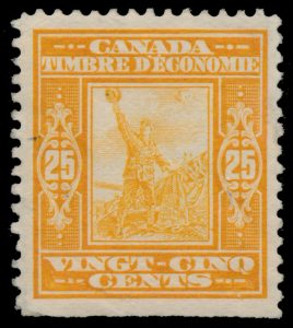 Lot 730, Canada 1918 twenty five cents orange War Savings Issue in French, mint hinged