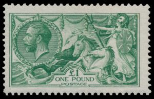 Lot 889, Great Britain 1913 one pound green King George V Seahorse, VF hinged