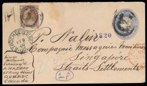Lot 91, Canada 1900 seven cent Numeral Registered cover Québec to Singapore