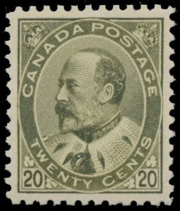 Lot 342, Canada 1904 twenty cent olive green King Edward VII, VF NH, sold for C$3,510