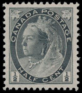Lot 27, Canada 1898 half cent black Queen Victoria Numeral, XF NH, sold for C$175