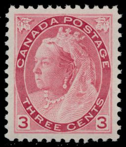 Lot 38, Canada 1898 three cent carmine Queen Victoria Numeral, XF NH, sold for C$614