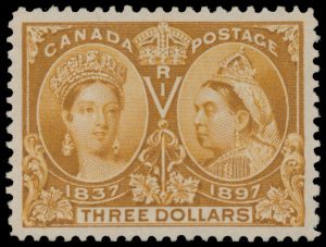Lot 142, Canada 1897 three dollar yellow bistre Jubilee, XF NH