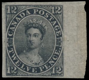 Lot 16, Canada 1851 twelve penny black Queen Victoria on Laid Paper, VF NH