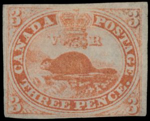 Lot 2, Canada 1851 Three Penny Beaver on laid paper, F-VF unused with trace of original gum