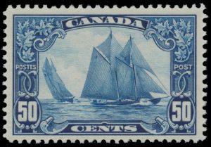 Lot 756, Canada 1929 fifty cent dark blue Bluenose with "Man on the Mast" variety, XF NH