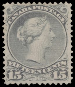 Lot 156, Canada 1874 fifteen cent greyish purple Large Queen, F-VF mint