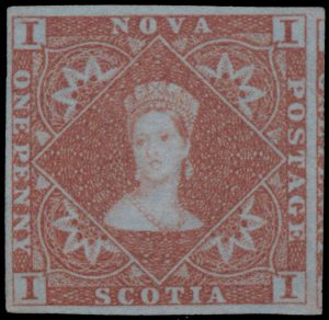Lot 784, Nova Scotia 1853 one pence red brown Victoria, VF unused