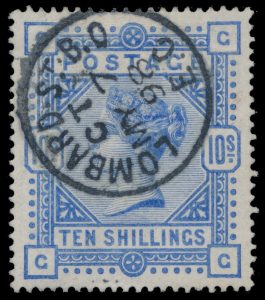 Lot 939, Great Britain 1884 ten shilling ultramarine Queen Victoria, VF used